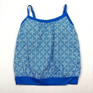 Lands' End Tankini Swim Top Blue White Patterned Swimsuit Top‎ Size 10